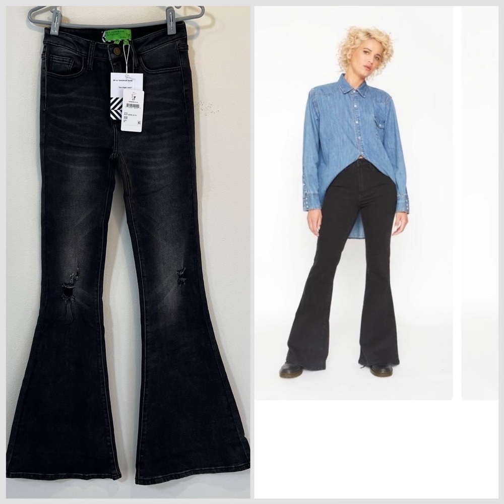 Free People x Sandrine Rose Faded Black Flare Jeans Size 27. NWT